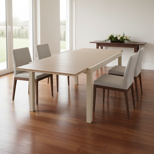 Table extensible en aluminium 150/200 cm, table rectangulaire pour l'intérieur et l'extérieur, avec 27 lattes en bois plastique pour jardin et terrasse - Product Image 1