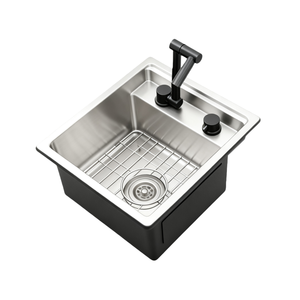 Lavello da Cucina Singolo in Acciaio Inox 15*18 Pollici con Rubinetto Pieghevole, Coperchio Intelligente Ribaltabile, Lavello Artigianale di Qualità Stabile - Product Image 1
