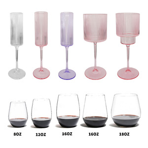 6oz/9oz/12oz/14oz Striped <strong>Champagne</strong> Glass <strong>Pink</strong> Juice Glasses Shatterproof Plastic Stemless Ribbed WIne Glass - Product Image 2