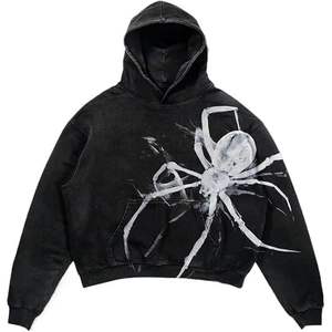 Sudadera con Capucha Unisex Personalizada con Estampado de Araña Negra, Algodón French Terry, Estilo Urbano, Gótico, Punk, Moda de Halloween - Product Image 1