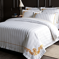 Parure de lit d'hôtel en satin rayé 100 % coton 300 fils de haute qualité – Tailles King/Queen/Twin – Housse de lit 3 cm – Ensemble de draps d'hôtel