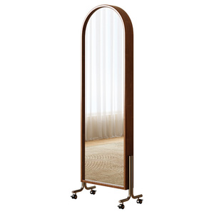 Miroir sur pied avec étagère de rangement, design arqué blanc, utilisation domestique, portable et rotatif - Product Image 4