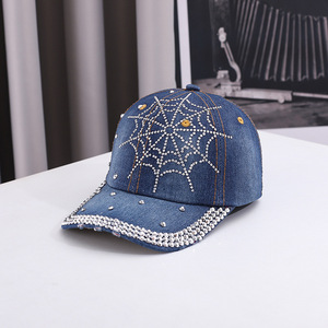 Neue Denim-Spinnennetz-Baseballkappe für Damen und Herren, Outdoor-Sonnenschutz, Reise-Sonnenhut, Großhandel, Bulk, individuelles Logo, Blanko - Product Image 1