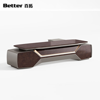 Escritorio Ejecutivo Moderno de Lujo, Mesa de Oficina Minimalista para CEO con Detalles Metálicos