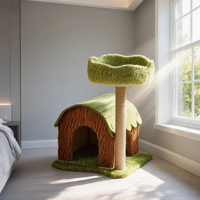 Arbre à chat moderne mini jungle 57 cm avec maisonnette en bois et feutre, perchoir en peluche et griffoir pour chats d'intérieur