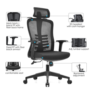 Sillas de Escritorio Ergonómicas de Malla Negra con Soporte Ajustable para la Columna y Brazos Fijos, Giratorias, Cómodas, de China - Product Image 4