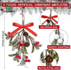 Natale vischio con fiocco rosso Natale appeso Bouquet floreale naturale pigne decorazione della parete per le vacanze - Product Image 5