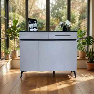Meuble de rangement autoportant moderne en plastique gris avec design ventilateur pour salon et mobilier de maison - Product Image 3