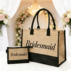 Sac en jute personnalisé pour enterrement de vie de jeune fille, 2 pièces, grande capacité, sac fourre-tout, cadeau pour fête de mariage - Product Image 1