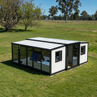 Maison conteneur extensible de 20 pieds avec mur en verre, bureau préfabriqué de luxe et cabine studio