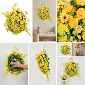 Bouquet de fleurs artificielles jaunes, arrangement floral mixte, décoration pour mariage, maison, événements, couronnes et guirlandes décoratives - Product Image 6