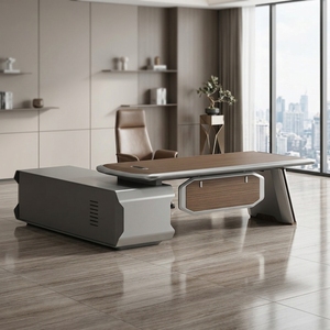 Escritorio Ejecutivo Moderno en Forma de L, Mesa Curva de Lujo para Gerentes, Estación de Trabajo con Cajones Laterales con Cerradura <span class=keywords><strong>y</strong></span> Almacenamiento - Product Image 2