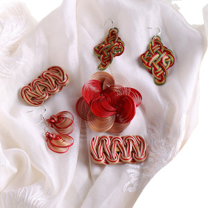 Handmade Bamboo Woven Brooch Flower Red Gold Unisex Gift Jewelry Craft - Product Image 5