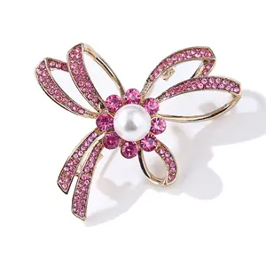 Broche de sécurité élégante en perles, alliage bon marché blanc rose bleu strass perle nœud papillon broche broche pour femmes/filles/bébé