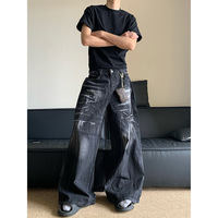Grande Promotion Jeans Denim Délavé Personnalisé Style Y2K Streetwear, Nouvelle Mode Jean Baggy Noir Hip Hop Homme Taille Moyenne Coupe Droite Qualité Supérieure