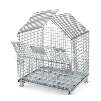 Conteneur pliable en treillis métallique robuste en acier zingué pour entrepôt avec 4 roues