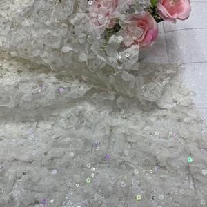 Tissu en dentelle jacquard brodé en maille tricotée, 100 % nylon, respirant et léger, pour filles et femmes, avec ruban coloré, directement de l'usine - Product Image 2