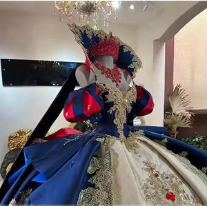 Abiti da Quinceañera in Stile Vittoriano Blu Navy, Vestito da Principessa Personalizzato con Pizzo e Gemme, <span class=keywords><strong>Abito</strong></span> per Festa di 15 Anni - Product Image 3