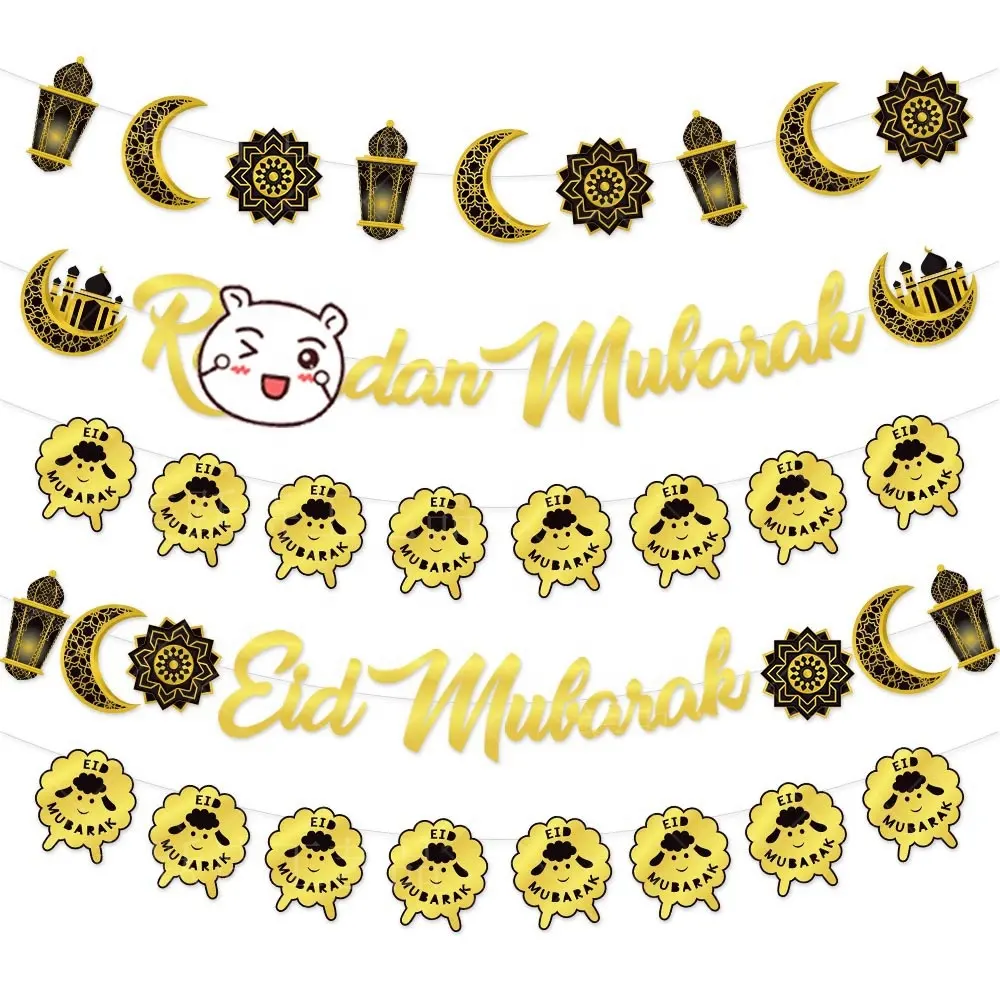Muslim Ramadan Party Supplies Decorations Black Gold Eid Mubarak Celebration Decoration Banner For Muslim Ramadan Mubarak Party