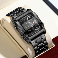 Jam Tangan Digital Sport Bisnis Anti Air Model Kotak untuk Pria, Bahan Stainless Steel Quartz, Grosir Fashion