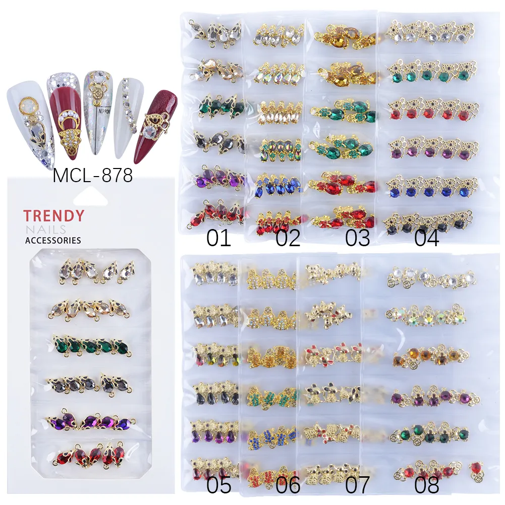 Bijoux en alliage 3D pour ongles, strass, breloques, accessoires pour Salon de manucure, vente en gros, 6 grilles,