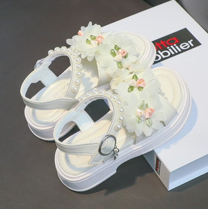 Sandales d'été personnalisées pour filles, à fermeture éclair, motif floral, fabrication OEM, style princesse, plates, avec bride de cheville et perles, pour fêtes - Product Image 5