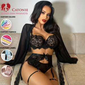 Robe de nuit d'été transparente en dentelle unie, dos nu, style uniforme, lingerie sexy, ensemble de vêtements de nuit avec porte-jarretelles - Product Image 1