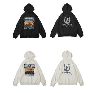 Custom High Quality Chest Printed <b>Hoodie</b> with Front and Back Double Prints High Weight Loose Fit Hooded Sweatshirt <b>Men</b> Hoodies - Product Image 1