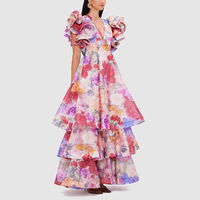 Robe longue élégante à imprimé floral romantique pour femme, avec manches à volants, pour le printemps, l'été et les fêtes en plein air