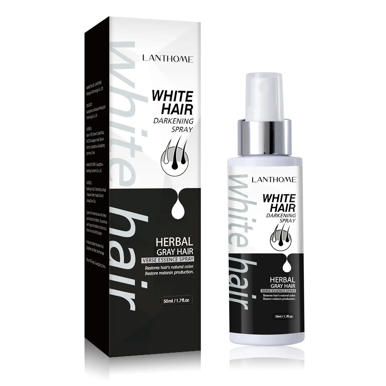 LANTHOME Atacado Herbal White Hair Escurecimento Primavera Branco para Preto Cabelo spray 50ml