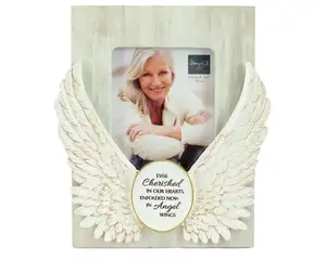 polyresin Angel Wings Memorial Photo Frame, Home Decor Gift For Death Of A Loved One, Holds 4-inch By 6-inch Photo