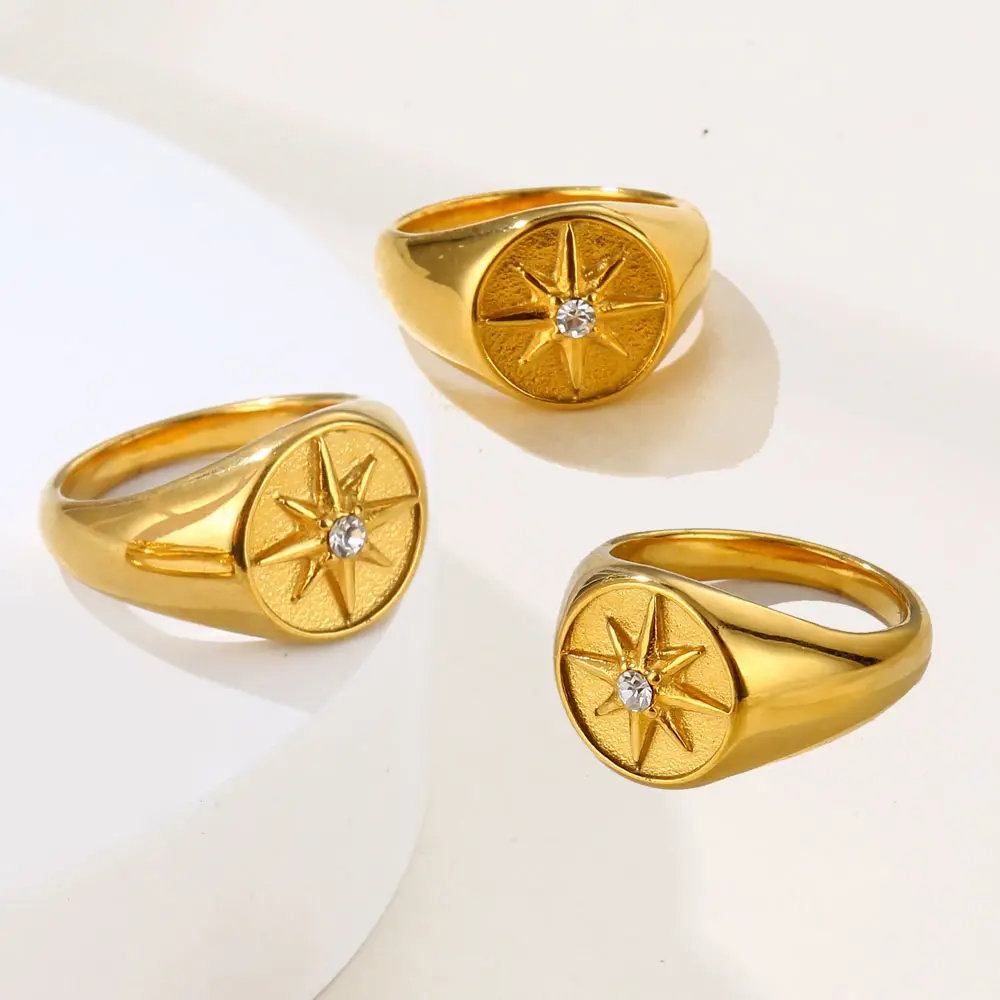 Fashion Wholesale American Gold Plated Paved Diamond North Star Ring18k Gold Ring Woman Jewelry Compass Mens Rings