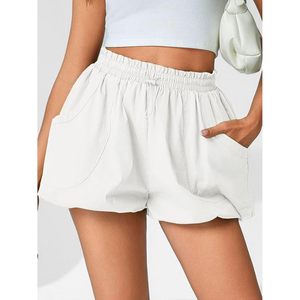 Shorts d'été pour femmes Fisoew, taille haute avec poches, shorts décontractés pour l'entraînement, respirants, 100% polyester tricoté - Product Image 2