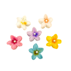 Pince à cheveux en plastique Angelina Frangipani avec perles, 8 cm, pour femmes et filles, style doux, usage quotidien, fleurs et perles - Product Image 4