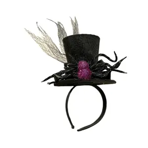 Cappello a cilindro di Halloween Mini hairhoop per feste di ballo per capelli cerchietto a maglia con fiocco nero ragno cappellaio matto per le donne fasce per la testa