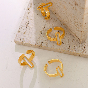 2022 nuevo diseño de moda anillo abierto hueco 18K chapado en oro Acero inoxidable minimalista anillo ajustable para Mujeres Hombres - Product Image 4