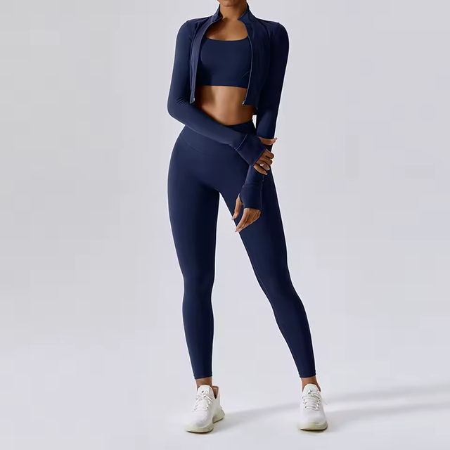 3 Piece Women's Yoga and Fitness Set with High Support Sports Bra and Tummy Control Leggings