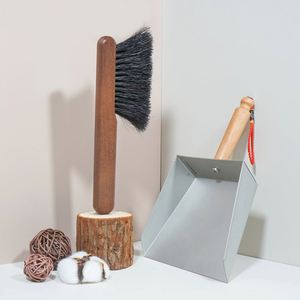 Handheld Comfort <b>Grip</b> Metal Dustpan and Wooden Brush Set - Hand Broom with Swiss Natural Horsehair Bristles Compact Design - Product Image 4