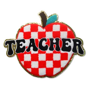 Wholesale Embroidery Custom Apple Design Holiday Teacher Day Chenille Patches Iron On Teach Patch For Clothing
