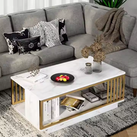 Table basse moderne blanche minimaliste en acier inoxydable avec cadre en bois MDF durable avec fonction de nidification pour salon chambre à coucher hôtels