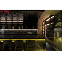 Comptoir de bar de restaurant, d'hôtel et de club, comptoir de cuisine en surface solide Staron noir avec LED