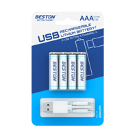 Baterai Isi Ulang USB-C BESTON 4-Pack AAA 1.5V Output Konstan 600mWh Li-ion dengan Kabel Pengisian 1-ke-2 Tersedia