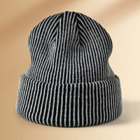 Bonnet en tricot acrylique personnalisé avec logo tissé, bord côtelé, rayé, unisexe, pour l'hiver, idéal pour les voyages