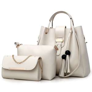 Ensemble de 3 sacs fourre-tout à pompons pour femme, sac à bandoulière grande capacité, élégant, de luxe, en cuir PU, pour soirée et bureau - Product Image 1