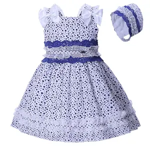 2023 OEM Pettigirl Baby Mädchen Phantasie Kleider Kleinkind Bohemian Stil blau Designer einteiliges Kleid Großhandel