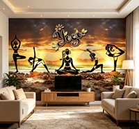 Papier peint mural 3D personnalisé avec silhouette de yoga au coucher du soleil, vue sur la plage et la mer, décoration murale pour salle de sport, studio, chambre, spa, intérieur de la maison