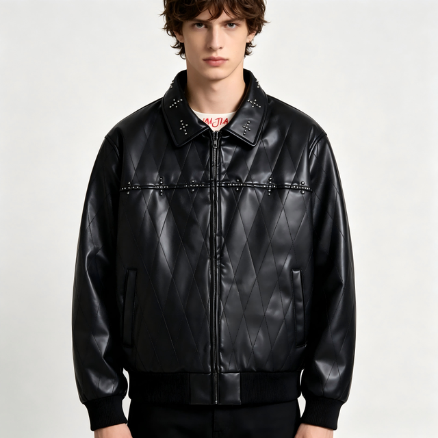 Custom High Quality Men's Varsity Style Bomber Jacket Plus Size Waterproof Genuine Leather Zipper Closure Embroidery Jacket