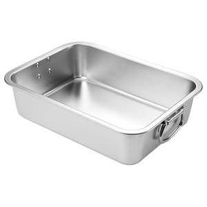 Stainless Steel Rectangular Dish With Handle 1 Pc Oven Safe Dishwasher Safe For Hotel Food Storage - Product Image 1