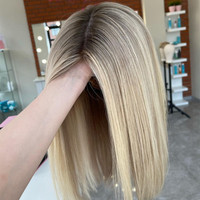 Offre Spéciale soie droite Bob coupe juive européenne cheveux humains point culminant platine blond dentelle avant perruques délié naturel pour les femmes