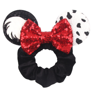 Ikat Rambut Elastis 2.3'' Motif Telinga Tikus Payet dan Pita Polkadot untuk Anak Perempuan, Penjepit Rambut Kuncir Kuda Wanita, Scrunchies Beludru, Headband, Aksesoris Rambut - Product Image 3